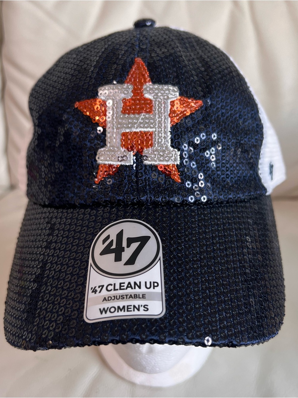 47 Women's Navy Sequin Astros Cap with Orange and White Logo